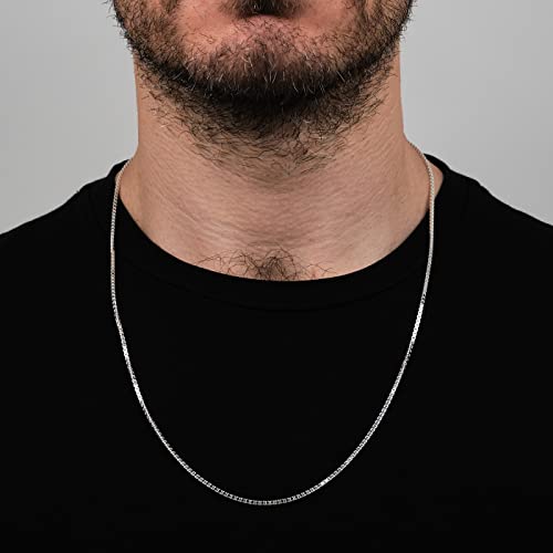 Unisex Men’s Women’s Silver Necklace - Italian 925 Sterling Silver 1.6mm Chain Necklace For Men Women Ladies Girls, Layers Stack Choker Necklace Length 16” 18” 19” 20” 21” 22” 24” and 26 In treasurebayb2b