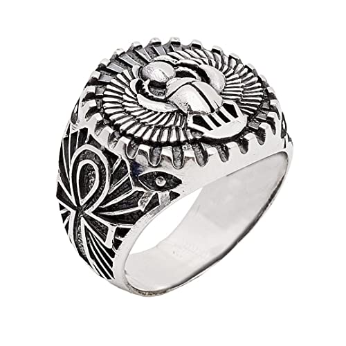 Men's Silver Ring Egyptian Scarab Beetle Ring, Egyptian god Khepri Sacred Ring, Ancient Egyptian Protection Ring, Egyptian Jewelry 925 Sterling Silver treasurebayb2b