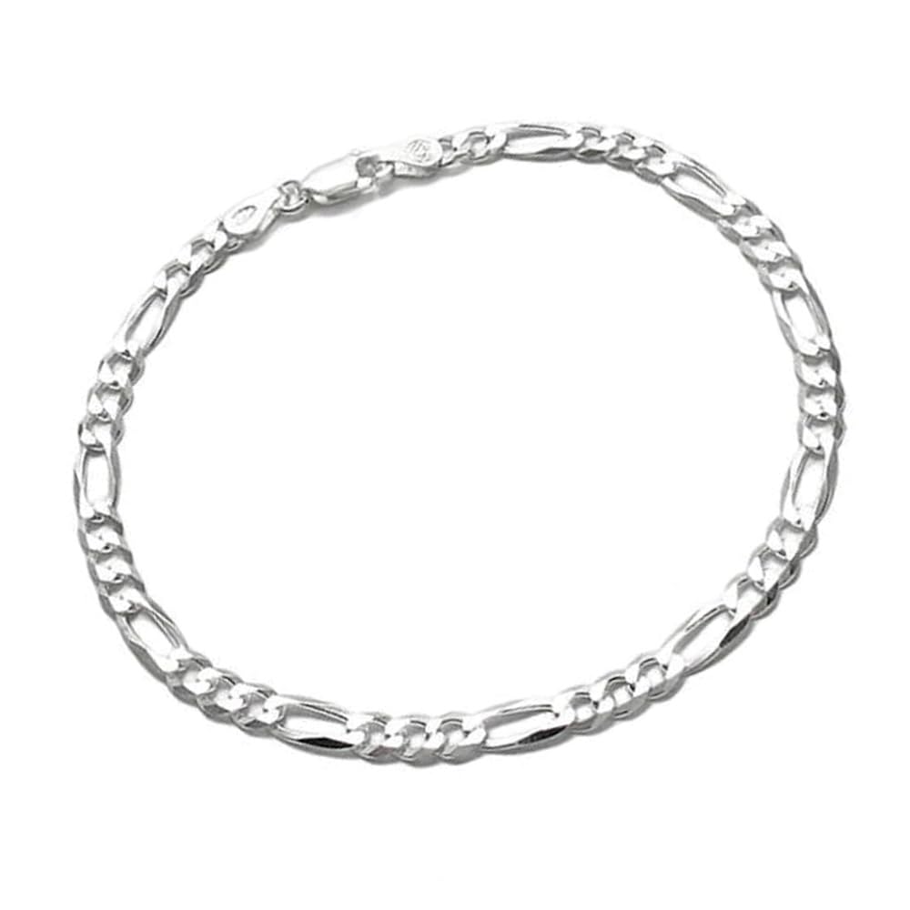 Mens Solid 925 Sterling Silver Chain Bracelet - 5mm Figaro Chain Length 17.5cm, 18.5cm, 19.5cm, 21cm and 22cm treasurebayb2b