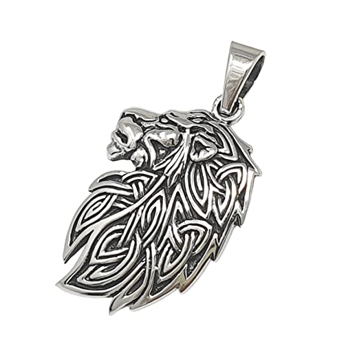 Mens Womens Silver Pendant - 925 Sterling Silver Celtic Knot Lion King Head Neo Pagan Pendant Necklace treasurebayb2b