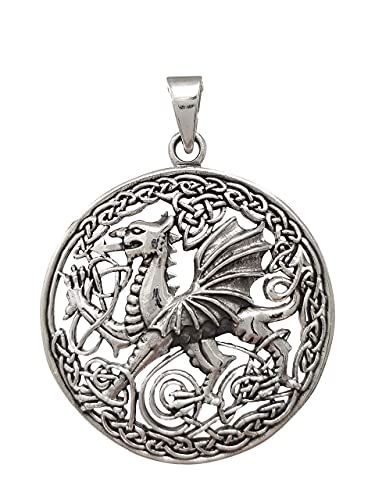 Detailed Dragon Circular Pendant Made from 925 Sterling Silver, Men's, Women's Pendant Necklace treasurebayb2b