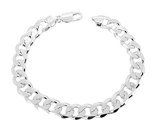 Men's Silver Chain Bracelet 9.2mm Solid 925 Silver Curb Cuban Chain Bracelet For Men Gift For Him treasurebayb2b