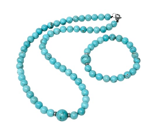 Womens Handmade Beaded Gemstone Necklace Bracelet Set - 8-12mm Natural Gemstone Multicolour, Black, Green, Deep Rose Agate Amethyst Turquoise Necklace Set For Women treasurebayb2b