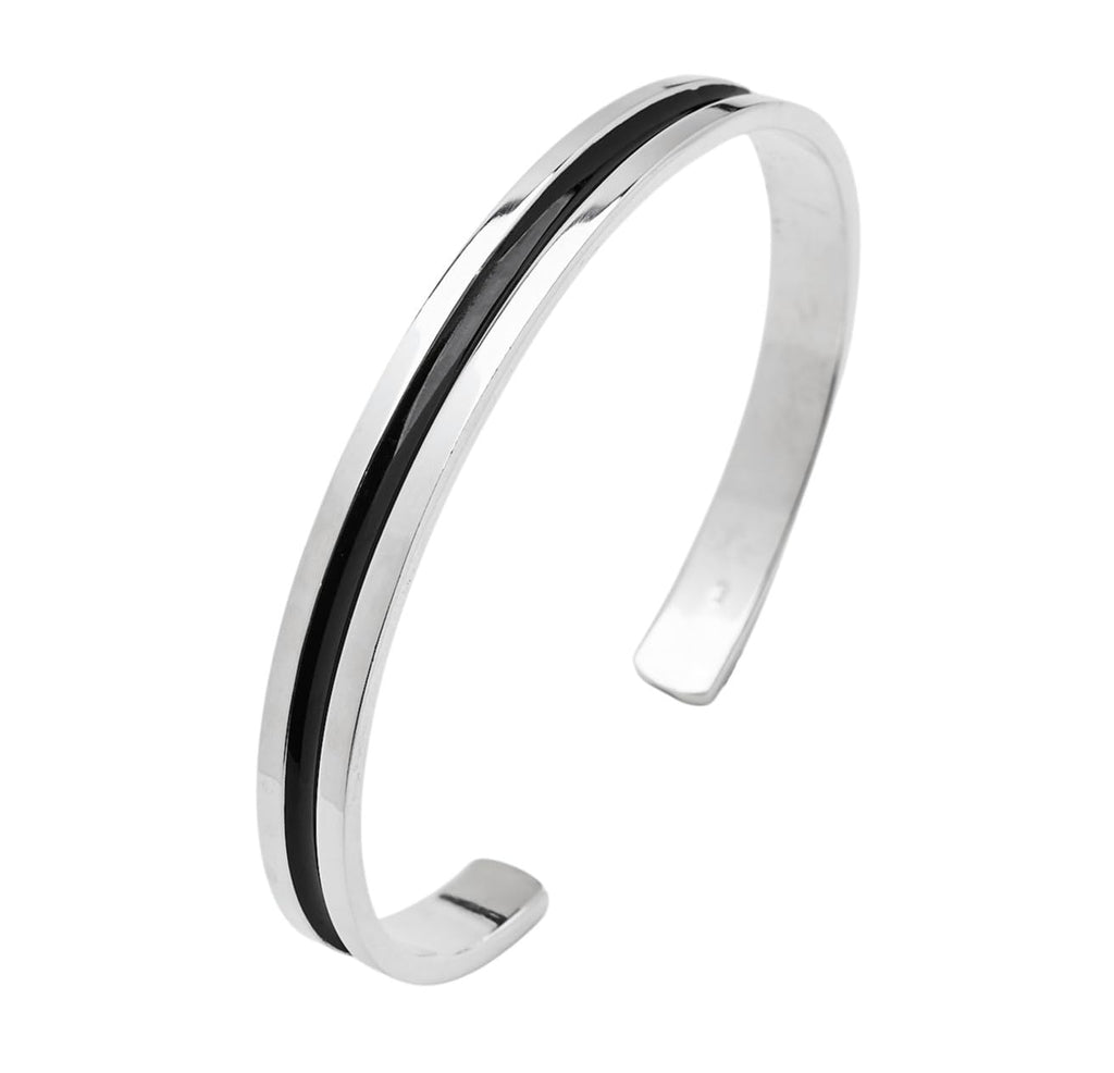 VN Jewellery WholesaleHandmade Men's Solid 925 Sterling Silver Bangle, 7mm Single Line Silver Cuff Bangle Bracelet for Men treasurebayb2b