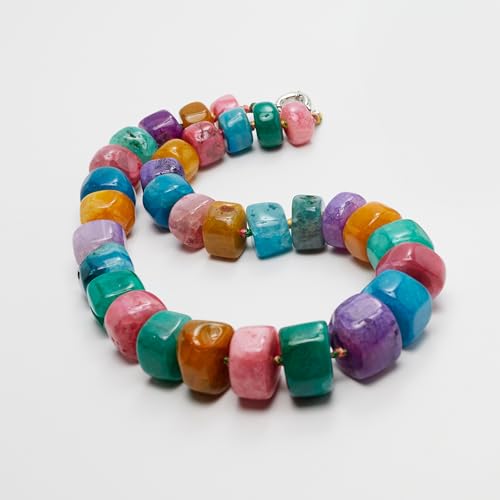 Womens Handmade Beaded Gemstone Necklace - Chunky Statement Multicolour Natural Agate Gemstone Necklace for Women Ladies treasurebayb2b