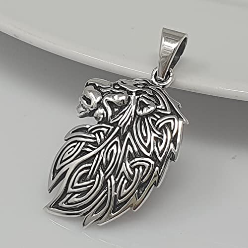 Mens Womens Silver Pendant - 925 Sterling Silver Celtic Knot Lion King Head Neo Pagan Pendant Necklace treasurebayb2b