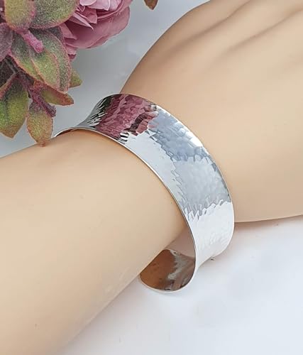 Women's Silver Bracelet - Chunky Statement 25mm Bangle Hammered Style 925 Sterling Silver Cuff Bangle Bracelet for Women Ladies Girls treasurebayb2b