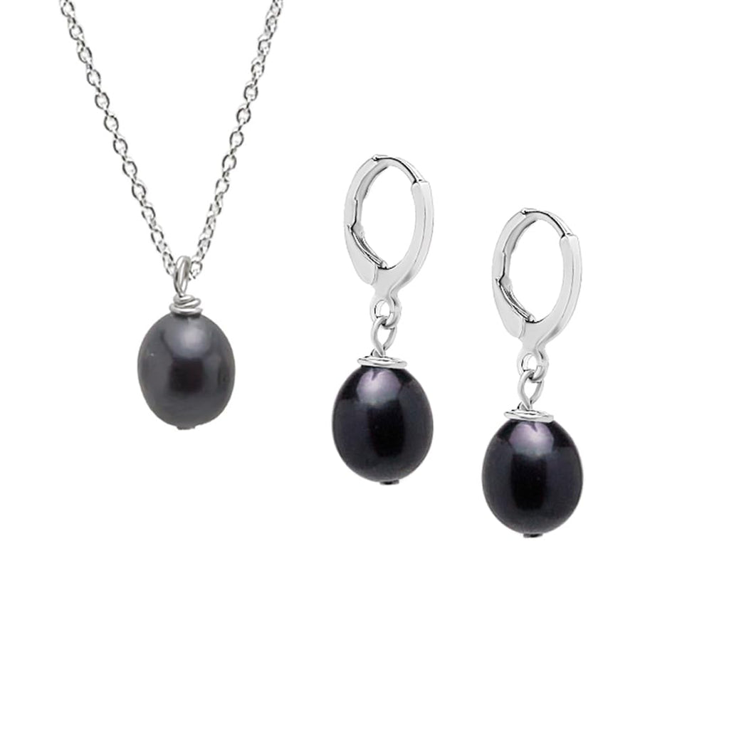 Freshwater Pearl Jewellery Necklace Earrings Set 925 Sterling Silver Gift for Women treasurebayb2b
