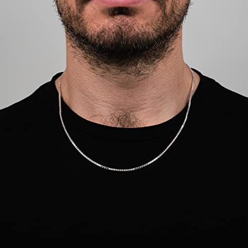 Unisex Men’s Women’s Silver Necklace - Italian 925 Sterling Silver 1.6mm Chain Necklace For Men Women Ladies Girls, Layers Stack Choker Necklace Length 16” 18” 19” 20” 21” 22” 24” and 26 In treasurebayb2b