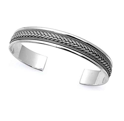 Mens Solid 925 Sterling Silver Bangle Bracelet | 12MM Braided Design Silver Bangle for Men treasurebayb2b