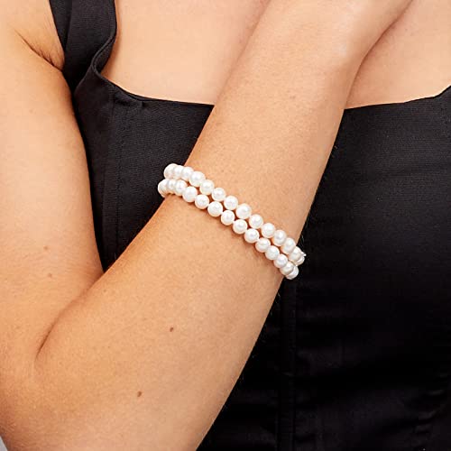 Two Row AA Grade 7-8mm Freshwater Cultured Pearl Necklace Bracelet Women Pearl set White treasurebayb2b