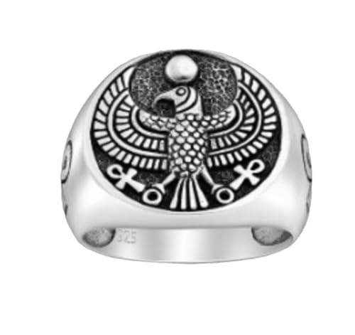 Egyptian Ankh Men's Ring in 925 Sterling Silver - Eagle Eye of Horus Falcon Design treasurebayb2b