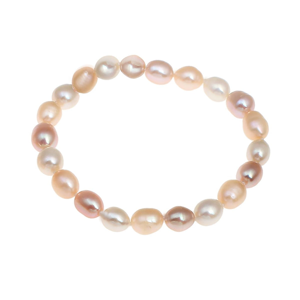 Handmade Womens 7-8mm Freshwater Pearl Bracelet | 7-8MM Rice Shaped Stretchy Beaded Pearl Bracelet for Ladies and Girls - Pink, Black, White, Grey, Multicolour treasurebayb2b