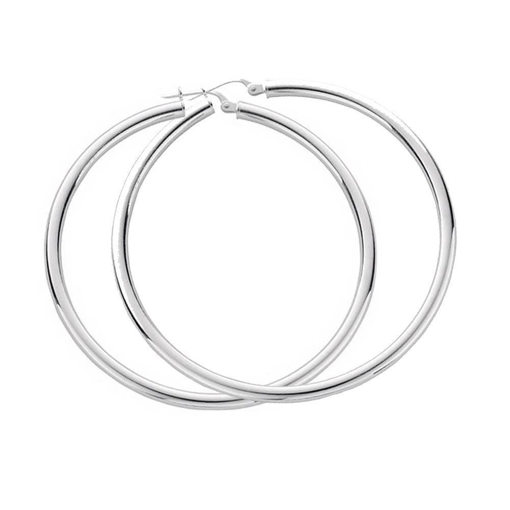 Women's Large Hoop Earrings - 925 Sterling Silver 3mm High Polished 7.5Cm Large Round Hoop Earrings For Ladies and Girls treasurebayb2b