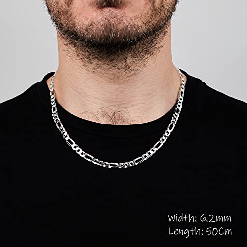 Unisex 6.2mm Figaro Chain Necklace in 925 Sterling Silver - Elegant Jewellery Silver Chain for Men and Women treasurebayb2b