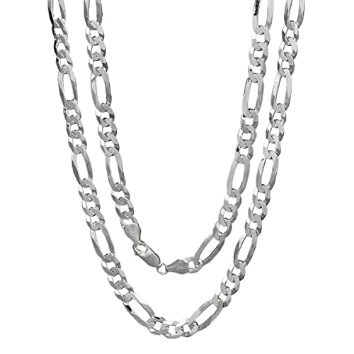 Unisex 6.2mm Figaro Chain Necklace in 925 Sterling Silver - Elegant Jewellery Silver Chain for Men and Women treasurebayb2b