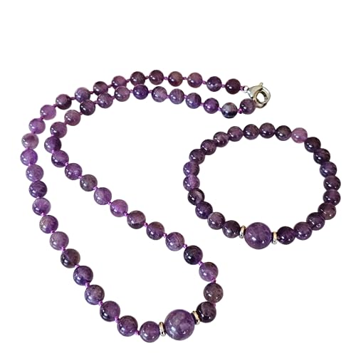 Womens Handmade Beaded Gemstone Necklace Bracelet Set - 8-12mm Natural Gemstone Multicolour, Black, Green, Deep Rose Agate Amethyst Turquoise Necklace Set For Women treasurebayb2b