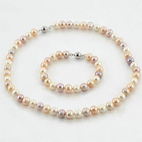 Classic Multicolour Freshwater Pearl Necklace for Women and Girls | Elegant 8-9mm Real Pearl Strand Necklace Jewellery Gift Set treasurebayb2b