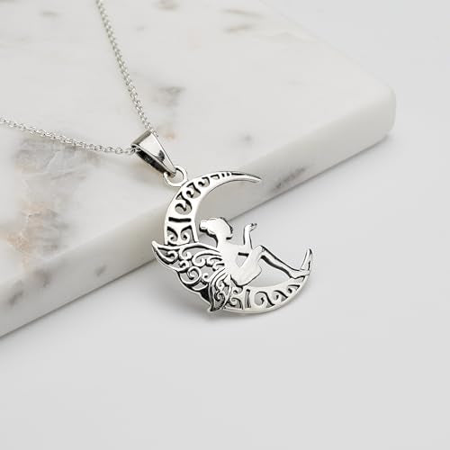 Guardian Angel Necklace 925 Sterling Silver | Fairy Pendant Necklace Fairy Moon Necklace treasurebayb2b