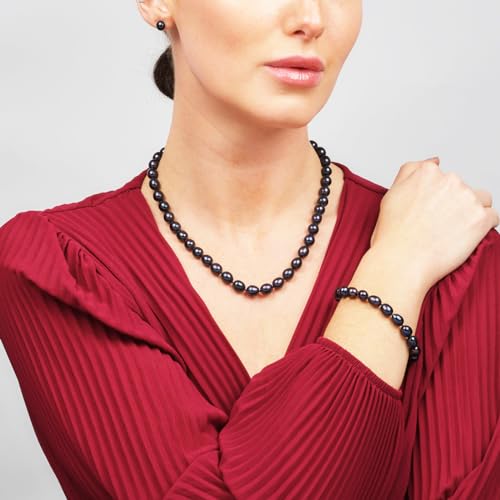 FAB Elegant 7-8mm Rice Shape Freshwater Pearl Necklace Bracelet and Earring Jewellery Set for women and Girls treasurebayb2b
