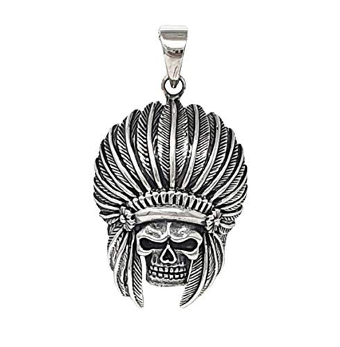 MENS 925 Sterling Silver Pendant, Native American Indian Chief Skull Biker Necklace Pendant for Men Biker treasurebayb2b