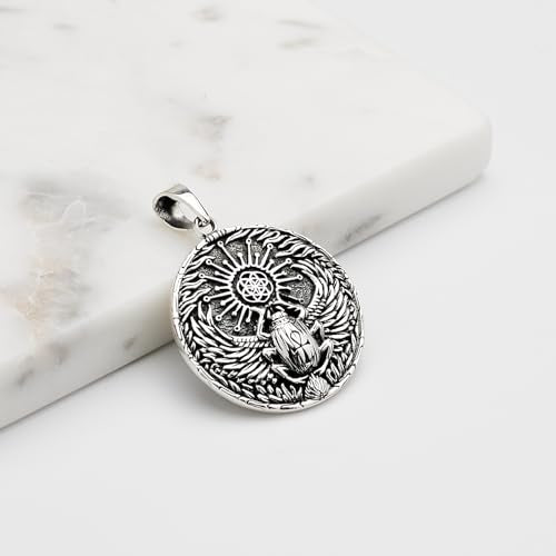 Men's Scarab Beetle Pendant | 925 Sterling Silver Egyptian Winged Scarab Beetle Pendant for Women and Men treasurebayb2b
