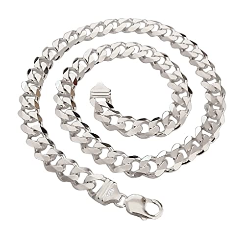 Men's Silver Chain - 11.5mm Italian Curb Chain Heavy 925 Silver Cuban Chain for Men, Biker Silver Chain treasurebayb2b