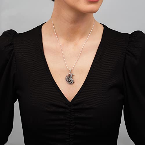 925 Sterling Silver Moon and Wolf Symbol Pendant on chain, Pendant for Women treasurebayb2b