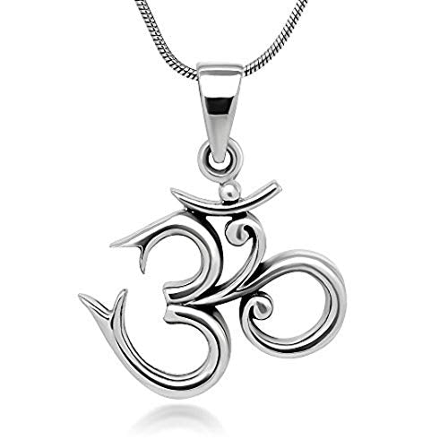Ohm, OM 925 Silver Pendant on Silver Chain Necklace, Yoga Pendant Necklace For Women Ladies Men treasurebayb2b