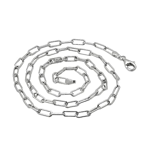 Women's Men's 925 Sterling Silver Chain Necklace Elongated Paperclip Links Chain Italian Made Length 40/45/48/50/52/55/60/65 Cm treasurebayb2b