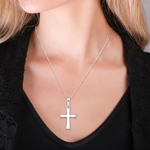 Men's Plain Silver Cross Pendant on Chain Necklace | Classic 925 Sterling Silver Pendant Necklace for Men and Women treasurebayb2b