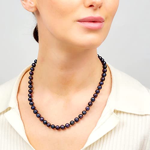 Women's Pearl Necklace Set AA Grade 8-9mm Black Freshwater Pearl Necklace and Stud Earrings Pearl Jewellery set for ladies and Girls treasurebayb2b