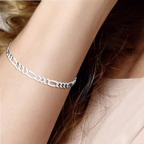 Mens Solid 925 Sterling Silver Chain Bracelet - 5mm Figaro Chain Length 17.5cm, 18.5cm, 19.5cm, 21cm and 22cm treasurebayb2b