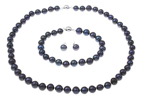 Classic Women's 7-8mm Freshwater Pearl Necklace Bracelet and Earring Jewellery Set With Magnetic Clasp treasurebayb2b