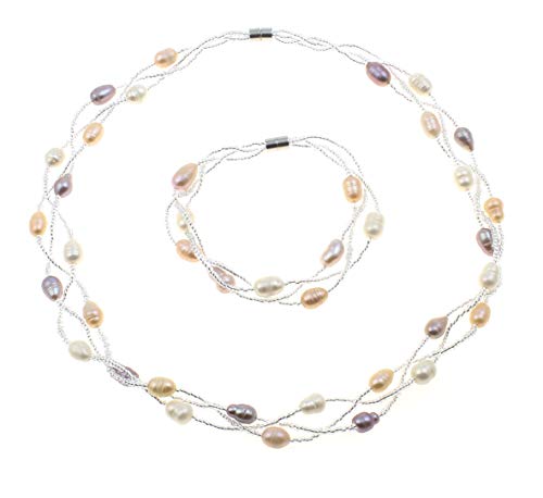 Natural Freshwater Pearl Necklace Bracelet and Earrings Pearl Jewellery Set treasurebayb2b