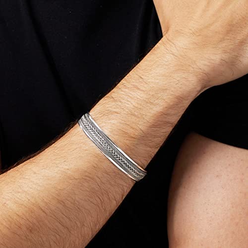 Mens Solid 925 Sterling Silver Bangle Bracelet | 12MM Braided Design Silver Bangle for Men treasurebayb2b