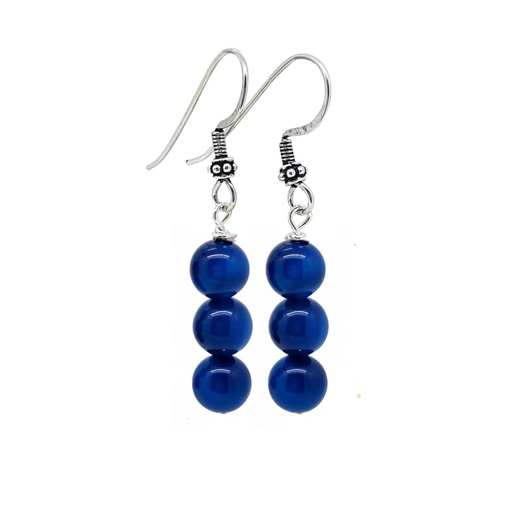Handmade Women's Natural Gemstone Triple Beads and Sterling Silver Dangle Drop Earrings : White Pearl, Tiger's Eye, Blue Turquoise, Rose Quartz | Gift Ideas for Women, Girls treasurebayb2b