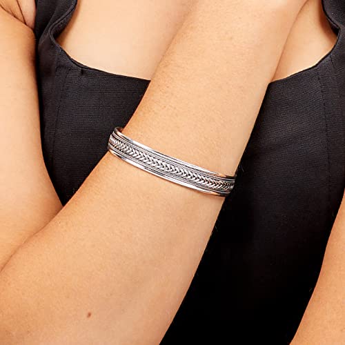 Mens Solid 925 Sterling Silver Bangle Bracelet | 12MM Braided Design Silver Bangle for Men treasurebayb2b