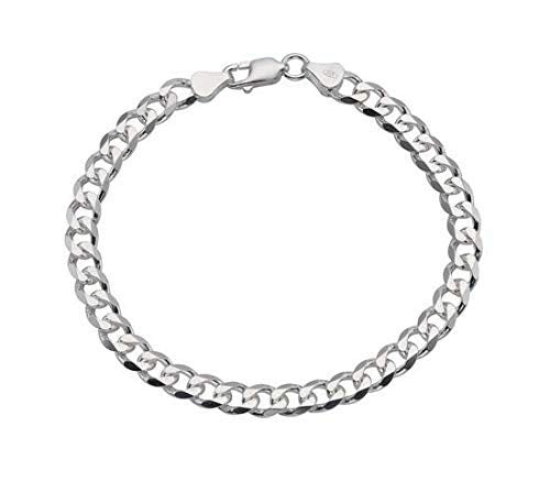 Mens Solid 925 Sterling Silver Thick Chain Bracelet - 7mm Diamond Cut Curb Chain Length 18.5cm, 19.5cm, 21cm and 23cm treasurebayb2b