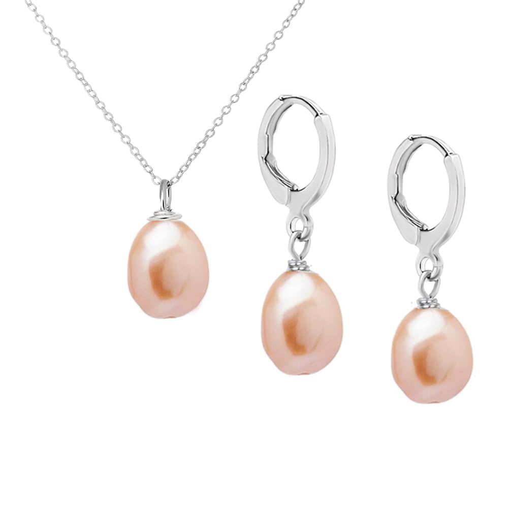 Freshwater Pearl Jewellery Necklace Earrings Set 925 Sterling Silver Gift for Women treasurebayb2b
