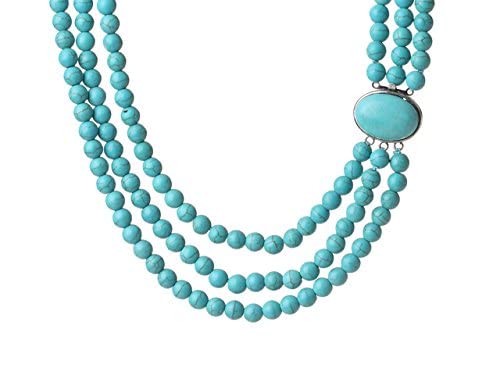 Stunning Three Strands 8mm Round Blue Turquoise Gemstone Beaded Necklace for Women treasurebayb2b