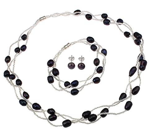 Natural Freshwater Pearl Necklace Bracelet and Earrings Pearl Jewellery Set treasurebayb2b