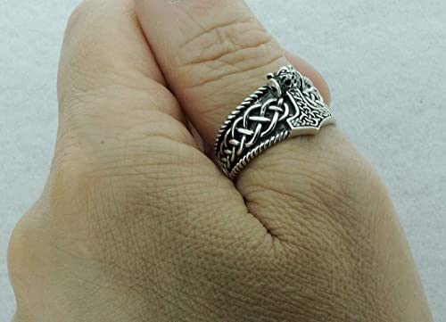 925 Silver Wolf Thors Hammer Mjolnir Viking Ring for Men Silver Norse Scandinavian Viking Punk Ring for Men treasurebayb2b