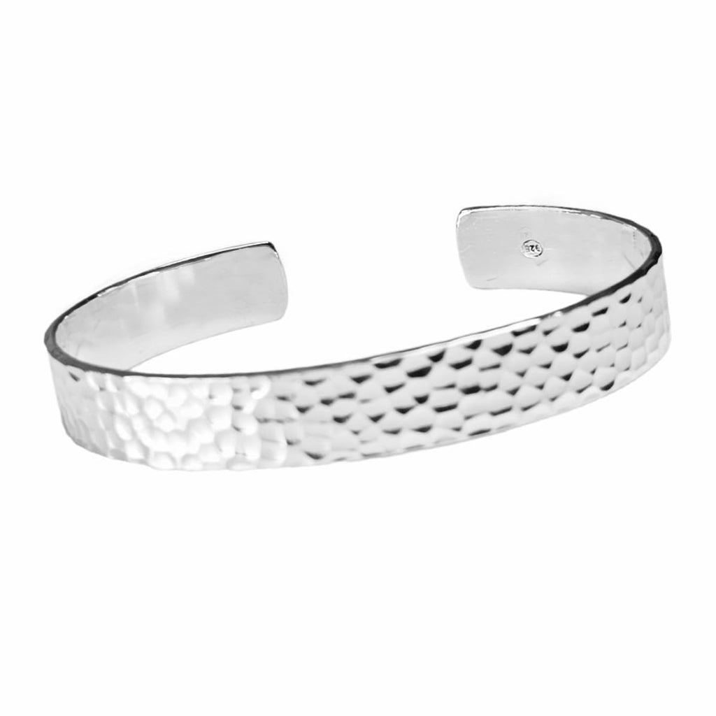 Women's Silver Bracelet - Statement 10mm Bangle Hammered Style 925 Sterling Silver Cuff Bangle Bracelet for Women Ladies Girls treasurebayb2b