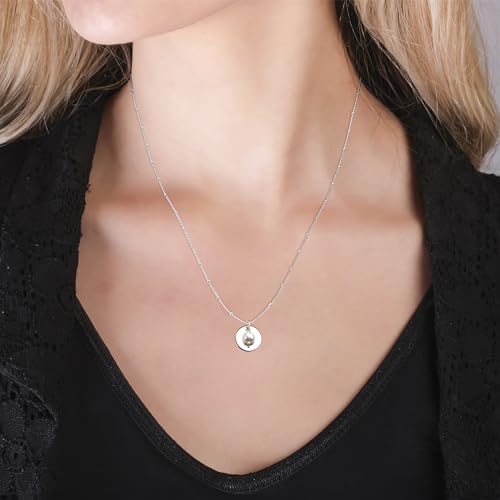 Women's Silver Necklace - 925 Sterling Silver Pendant Charm Small Chain Beaded Necklace Layered Stacking Curb Chain Necklace for Women Ladies Girls treasurebayb2b