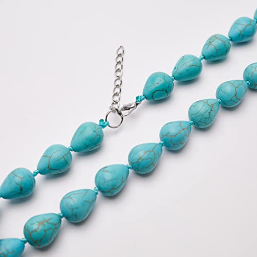 Handmade Teardrop Blue Turquoise Gemstone Necklace For Women treasurebayb2b