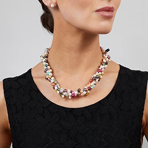 Women's MultiColor Freshwater Pearl Twisted Necklace, Chunky Multi-strands Pearl Necklace For women treasurebayb2b