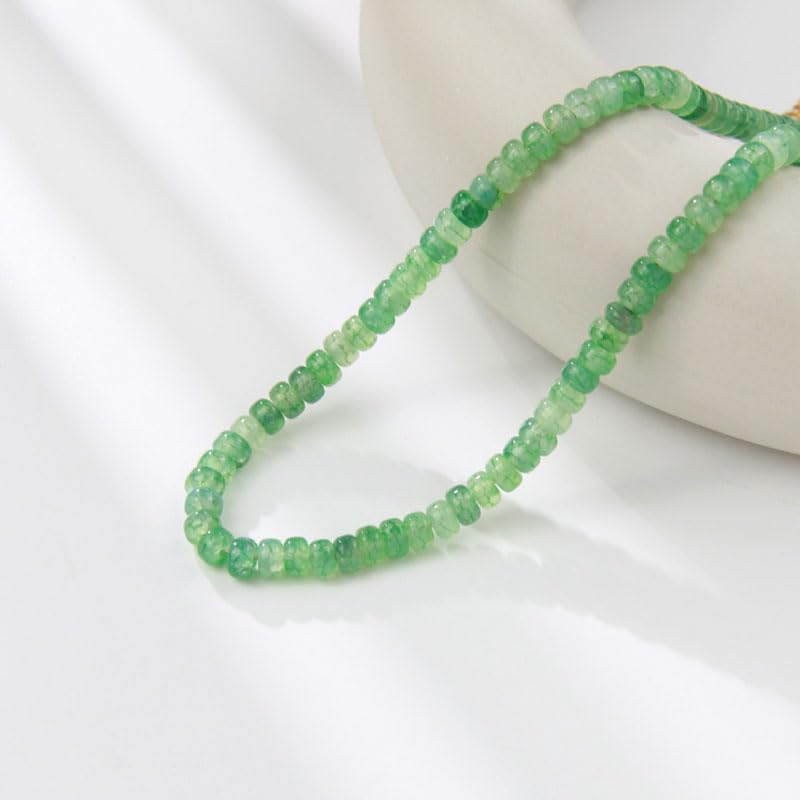 Handmade Womens Girls Beaded Necklace Choker 6mm Rondle Beads - Natural Green Agate Gemstones Healing Crystal Jewellery treasurebayb2b