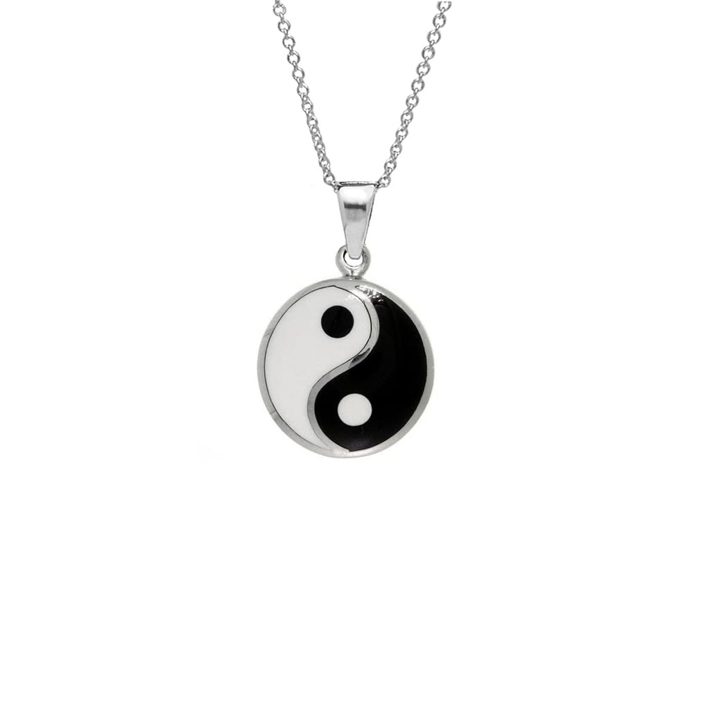 Womens Jewellery - 925 Sterling Silver Yin and Yang Pendant Necklace on Chain with Enamel Details treasurebayb2b