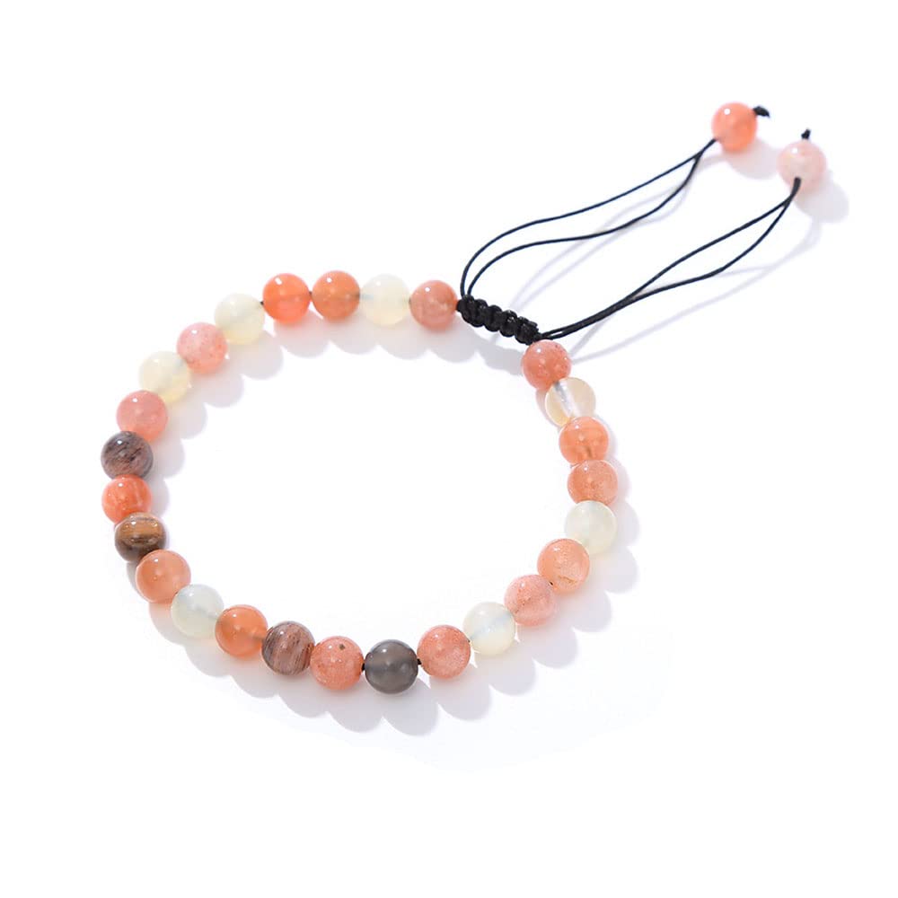 Womens Mens Beaded Bracelet - Handmade 6mm Gemstone Bracelet Adjustable Friendship Bracelet For Women's Girls - Green Jade, Pink Opal, Tiger's Eye Beaded Bracelet treasurebayb2b